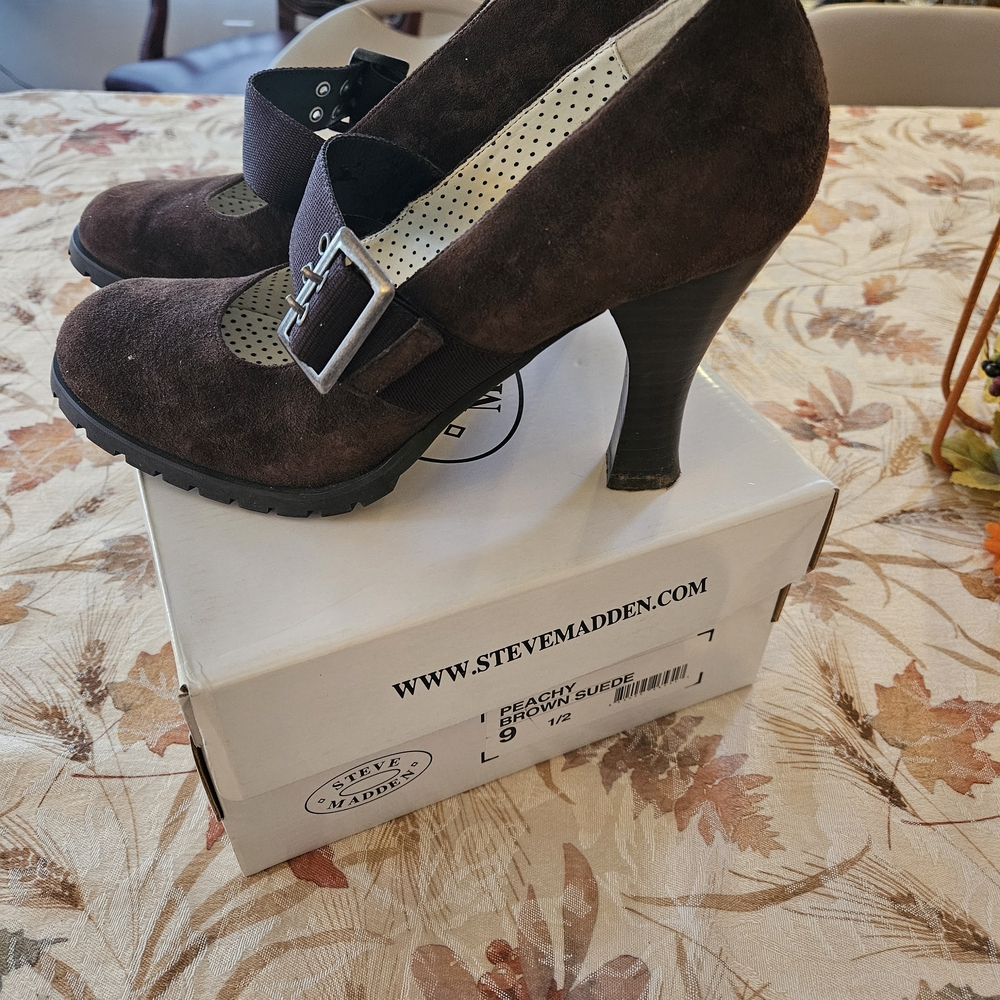Steve Madden Dark Brown Suede Heels with Buckle